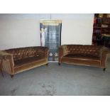 TWO ANTIQUE FABRIC CHESTERFIELD SOFAS