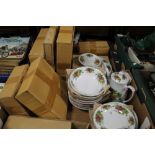 TWO TRAYS OF MAINLY BOXED TEA & DINNERWARE (TRAYS NOT INCLUDED)