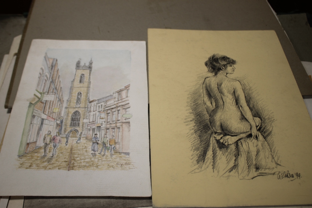 A FOLDER OF DRAWINGS TO INCLUDE PENCIL DRAWINGS WATERCOLOURS ETC - Image 3 of 8