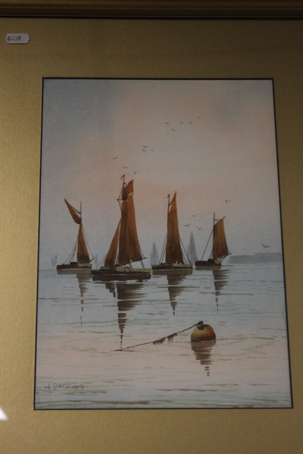 A PAIR OF FRAMED AND GLAZED WATERCOLOURS OF SAILING BOATS SIGNED W. DAVIS, 57 X 45 CM - Image 2 of 5