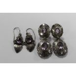 TWO PAIRS OF STERLING SILVER AND AMETHYST EARRINGS APPROX WEIGHT - 18.5G