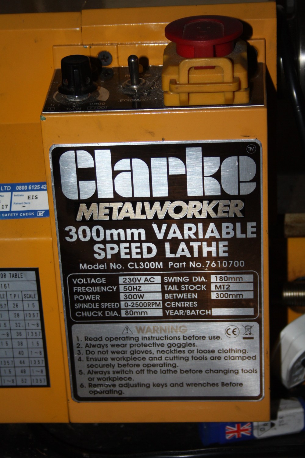 A CLARKE METALWORKER 300MM VARIABLE SPEED LATHE CL300M - Image 2 of 2