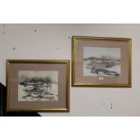 A PAIR OF FRAMED AND GLAZED SOUTH AFRICAN LANDSCAPE WATERCOLOURS SIGN JUAN MOLLMANN 34 CM BY 26 CM