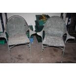 TWO METAL FRAMED WICKER CHAIRS - AS FOUND