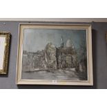 FRAMED OIL ON CANVASS DEPICTING A STREET SCENE SIGNED K.KOMAGE LOWER LEFT VERSO - 60CM X 49CM