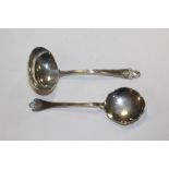 A HALLMARKED SILVER LADLE, TOGETHER WITH A HALLMARKED SILVER SPOON (2) APPROX WEIGHT - 59G
