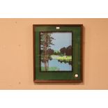 A FRAMED GLAZED GOLF INTEREST PRINT WITH INSET GOLF BALL LOWER RIGHT, OVERALL SIZE INCLUDING FRAME