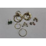 A COLLECTION OF YELLOW METAL EARRINGS TO INCLUDE A PAIR OF 9 CARAT GOLD AND OPAL EXAMPLES