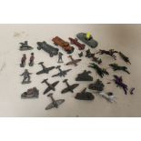 A COLLECTION OF VINTAGE PLAYWORN AND DAMAGED METAL TOYS TO INCLUDE DINKY EXAMPLES