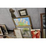 A COLLECTION OF ASSORTED PICTURES AND PRINTS TO INCLUDE OIL ON CANVASSES, WATERCOLOUR PORTRAIT