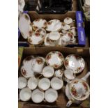 TWO TRAYS OF ROYAL ALBERT OLD COUNTRY ROSES CHINA, TO INCLUDE TEAPOT, TRIOS ETC.