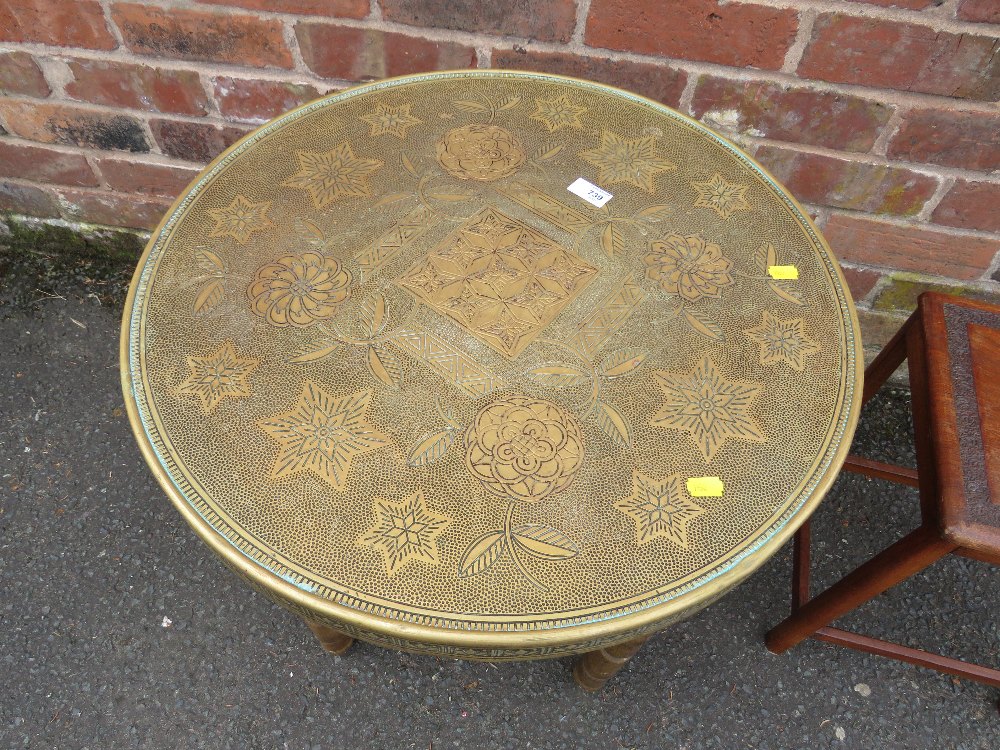 AN EASTERN BRASS TOPPED TABLE AND A SMALL OCCASIONAL (2) - Image 2 of 4