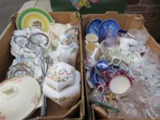 TWO TRAYS OF CERAMICS AND GLASSWARE TO INCLUDE ROYAL WORCESTER, COPENHAGEN, AYNSLEY AND COALPORT