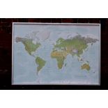 A HUGE SILVER FRAMED ACRYLIC MAP OF THE WORLD 2 METRES BY 140 CM