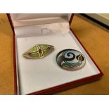 A FRENCH SILVER PLIQUE A JOUR WITH SUFFRAGETTE STYLE COLOURS (GREEN ENAMEL SET WITH AMETHYST AND