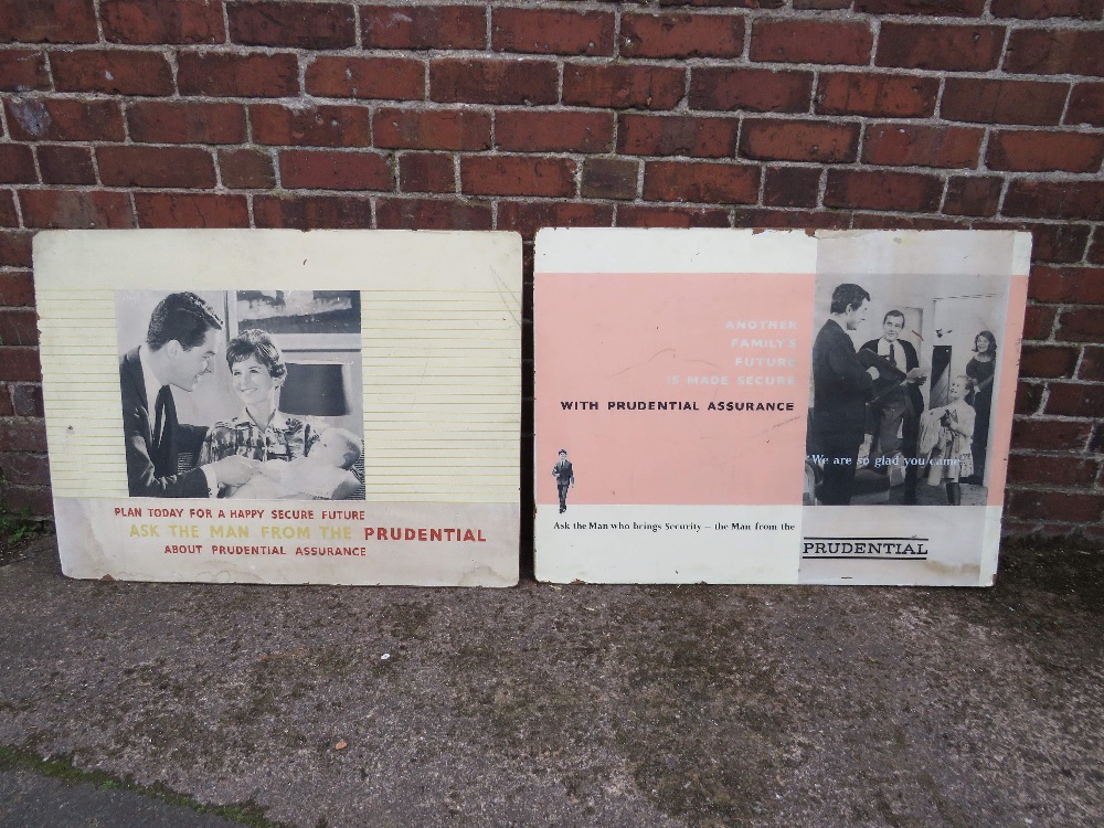 TWO LARGE DOUBLE SIDED PRUDENTIAL ASSURANCE / INSURANCE SHOP ADVERTISEMENT BOARDS c1950,101 X 76 CM