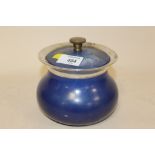 A HALLMARKED SILVER RIMMED CERAMIC TOBACCO JAR OVERALL HEIGHT - 13CM