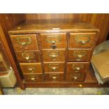 A VINTAGE OAK TWELVE INDEX DRAWS W 50 CM, H 42.5, CM, D 40 CM