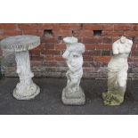 A TREE EFFECT BIRD BATH TOGETHER WITH A GARDEN FIGURE PLUS ANOTHER LARGEST-74 CM (3)