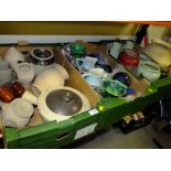 THREE TRAYS OF CERAMICS AND STONEWARE TO INCLUDE A TRAY OF JUGS