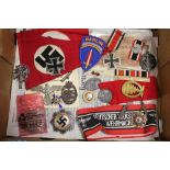 A TRAY OF NAZI RELATED ITEMS TO INCLUDE BADGES