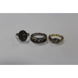 A MULTI GEM STONE SILVER DRESS RING, TOGETHER WITH A SILVER GILT EXAMPLE AND A SILVER AND