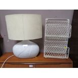 A MODERN BELLEEK TABLE LAMP WITH SHADE, WITH TWO WIREWORK PAPER HOLDERS (3)