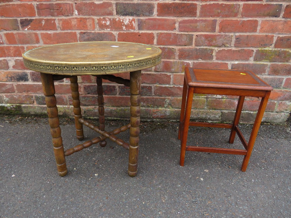 AN EASTERN BRASS TOPPED TABLE AND A SMALL OCCASIONAL (2)