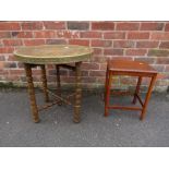 AN EASTERN BRASS TOPPED TABLE AND A SMALL OCCASIONAL (2)