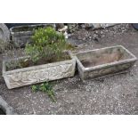 TWO RECTANGULAR PLANTERS - ONE WITH CONTENTS