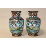 A PAIR OF CHINESE JINGFA MODERN CLOISONNE VASES, H 23 CM