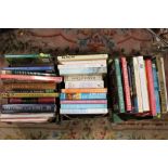 THREE SMALL TRAYS OF ASSORTED BOOKS TO INCLUDE HISTORY, REFERENCE GUIDES, FURNITURE BOOKS ETC.