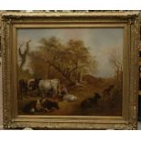 BRITISH SCHOOL 1857 SIGNED OIL ON PANEL PASTORAL LANDSCAPE IN ORNATE ORIGINAL FRAME