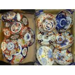 TWO TRAYS OF JAPANESE STYLE AMARI CERAMICS TO INCLUDE CHARGERS AND BOWLS