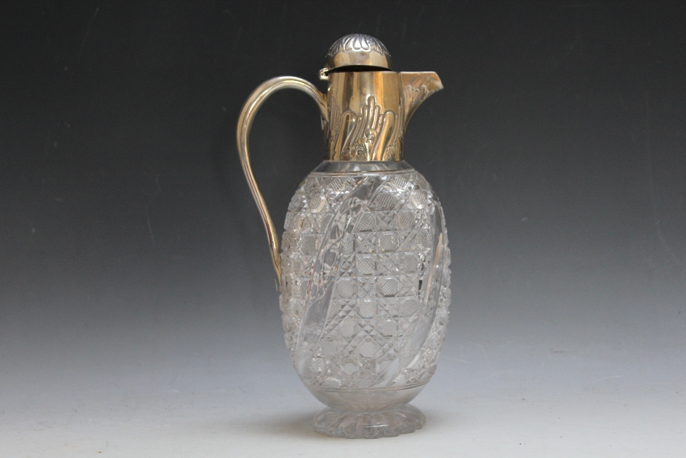 A HALLMARKED SILVER TOPPED CLARET JUG - BIRMINGHAM 1894, a/f, H 29.5 cm Condition Report:Lid is