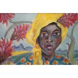 (XX). Study of a young African woman, mountains beyond, indistinctly signed lower left,