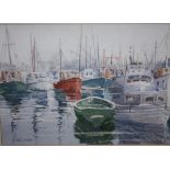 JOHN MELLOR (1862-1929). 'Boats at Plymouth', signed lower left, watercolour, framed and glazed,