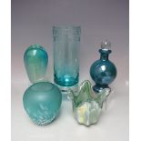 FIVE ITEMS OF VINTAGE AND STUDIO GLASS, to include a Caithness vase of cylindrical form, a Murano