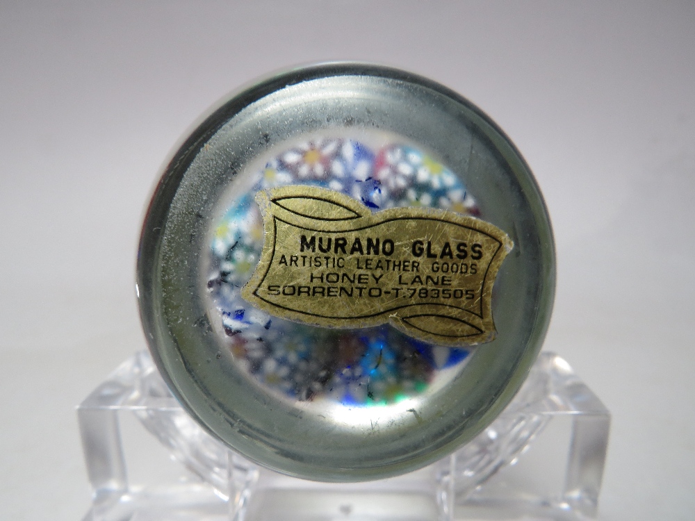 THREE VARIOUS MURANO GLASS PAPERWEIGHTS, complete with labels to base, together with a millefiori - Image 8 of 10