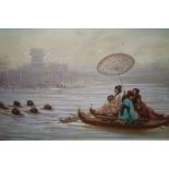 ATTRIBUTED TO PAUL MARIE LENIOR (1843-1881). Oriental ladies in a boat being pulled by seven