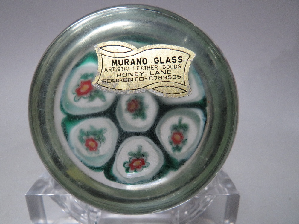 THREE VARIOUS MURANO GLASS PAPERWEIGHTS, complete with labels to base, together with a millefiori - Image 6 of 10