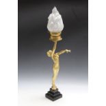 AN ART DECO LAMP, on a stepped marble base, H 57 cmCondition Report:recently over-painted