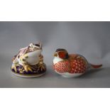 A ROYAL CROWN DERBY IMARI PATTERN PHEASANT PAPERWEIGHT, together with a Royal Crown Derby Imari