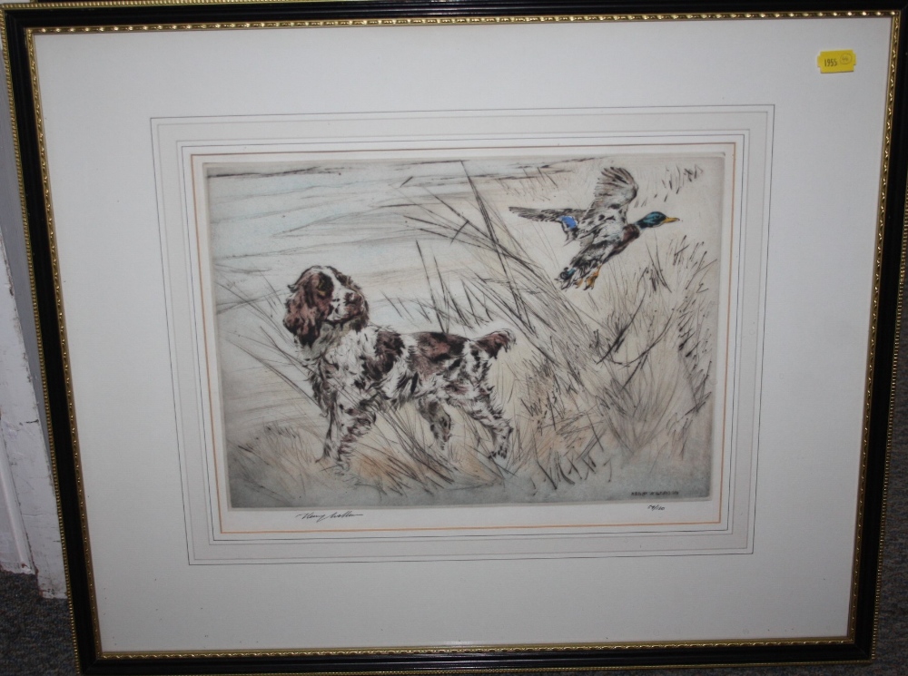 HENRY WILKINSON (1921-2011). Spaniel with duck flying, etching in colours, signed in pencil, No 54/ - Image 3 of 3
