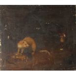 H. CARSE (XIX). Study of a ferret and a cat at a stand off over a dead rat, signed on label verso,