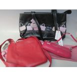 A RADLEY LEATHER CLASSIC CROSS BODY BAG, together with a black 'handbag' design bag, and a small '
