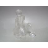 A LALIQUE FROSTED GLASS FIGURE OF A FEMALE NUDE WITH GOOSE, etched Lalique, France to base alongside
