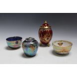 THREE PIECES OF CROWN DEVON FIELDINGS LUSTRE WARE, to include a small lizard bowl with dragonfly and