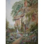 ENGLISH SCHOOL (XX). An English country cottage and garden, signed lower right but indistinct,