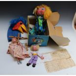 A PELHAM VENTRILOQUIAL PUPPET, with original box, together with an 'Emu' hand puppet and two smaller
